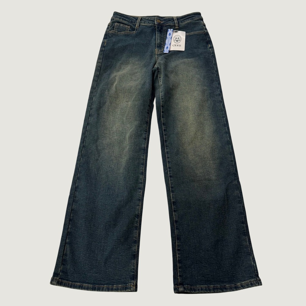 CIDER Women's Small Dark Wash Wide Leg Jeans High Rise Stretch Denim NWT